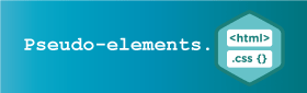 Надпись «Псевдоэлементы» и логотип «HTML CSS» на синем фоне