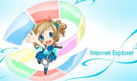 Девушка аниме и надпись «Интернет Эксплорер»