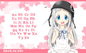Английский алфавит и аниме девушка.