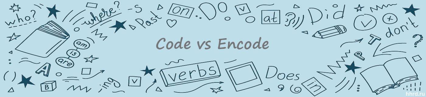 Символы английского языка и слова: Code vs Encode. Клипарт.