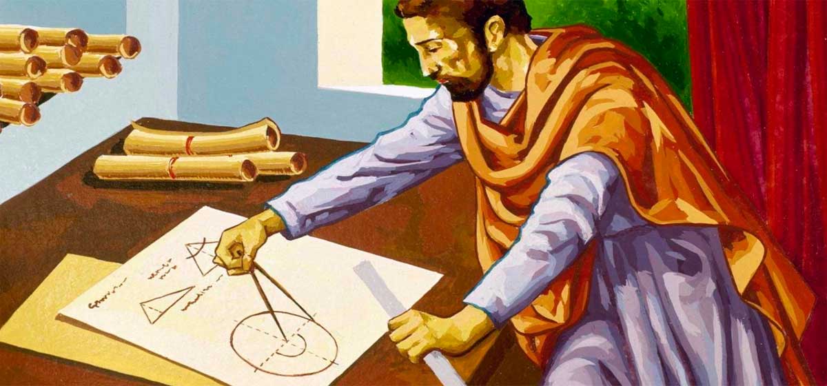 Древнегреческий математик за письменным столом.